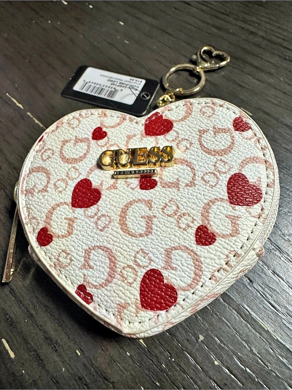 GUESS Heart Pouch White & Red NWT